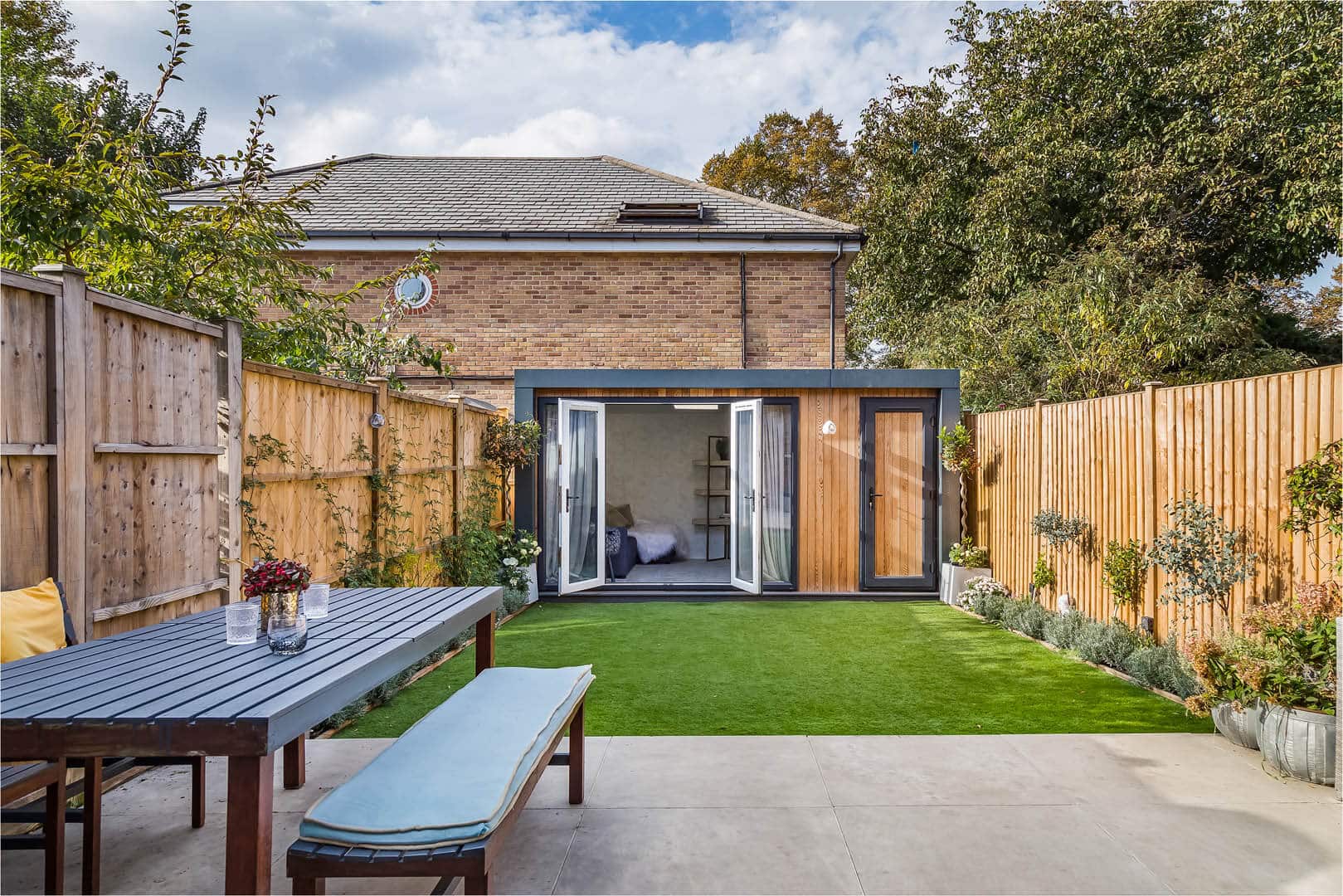 Exterior of garden room used as office and guest room